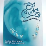 Sterling Silver Ear Curls - Aqua Blue Swarovski Crystal Beads